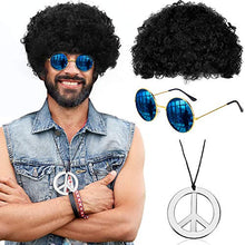 Load image into Gallery viewer, Gejoy Hippie Costume Set Funky Afro Wig Sunglasses Peace Sign Necklace for 50/60/70s Theme Party (Black)