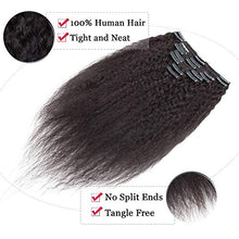 Load image into Gallery viewer, Kinky Straight Human Hair Extension Real Remy Hair Clip in Afro - Double Weft Thick 8 Pieces Full Head (#1B Natural Black, 8 Inch, 95 Gram)