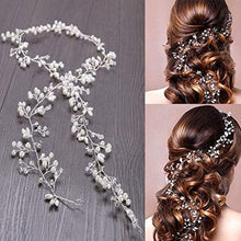 Load image into Gallery viewer, Bridal Hair Vines Crystals Wedding Headpieces, 20 Inches Handmade Crystal Pearl Wedding Evening Party Headpiece Head Band Bride Wedding Hair Accessories for Bridesmaid and Flowergirls - Silver