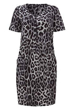 Load image into Gallery viewer, Roman Originals Women Animal Print Dress with Pockets Ladies Leopard Tunic Shift Jersey Stretchy Slouch Office Smock Smart Loose Cocoon Oversized Fit Party Casual V Neck UK - Grey - Size 12