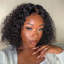 Load image into Gallery viewer, 10 Inch Natural Black Short Bob Wig Deep Wave Curly Lace Front Human Hair Wig13x6x1 T Part Transparent Lace Front Wig For Black Women