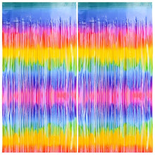 Load image into Gallery viewer, KONUNUS 2 Pack Metallic Tinsel Curtains, Rainbow Foil Fringe Curtain Foil Fringe Backdrop for Birthday Graduation Party Decorations (3.28 x 6.56 ft)