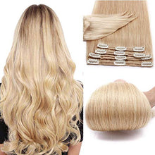 Load image into Gallery viewer, Remy Hair Extensions Clip in Human Hair Extension #24 Natural Blonde 16"- 130g Double Weft Straight 8 Pcs Full Head