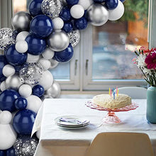 Load image into Gallery viewer, GRESAHOM Balloon Arch Kit Garland, Navy Blue Balloon Decoration Set, 100pcs Blue White Silver Latex Balloons 10pcs Confetti Balloons for Boys Men Birthday Party Decorations, Baby Shower, Wedding