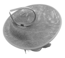 Load image into Gallery viewer, Caprilite Silver Grey and Silver Sinamay Big Disc Saucer Fascinator Hat for Women Weddings Headband