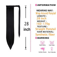Load image into Gallery viewer, Ponytail Extension 28 Inch Straight Long Wrap Around Pony Tail Extension Magic Paste Ponytail Extension Synthetic Hair Piece Clip in Ponytail Hair Extension for Women Girls, 160g - Dark Black, 1#