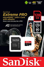 Load image into Gallery viewer, SanDisk Extreme Pro 128GB microSDXC Memory Card + SD Adapter with A2 App Performance + Rescue Pro Deluxe 170MB/s Class 10, UHS-I, U3, V30