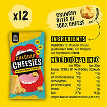 Load image into Gallery viewer, CHEESIES | Crunchy Cheese Keto Snack | Cheddar | 100% Cheese | Sugar Free, Gluten Free, No Carb | High Protein and Vegetarian | Crunchy, Baked and Tasty | Multipack | 12 x 20g Bags