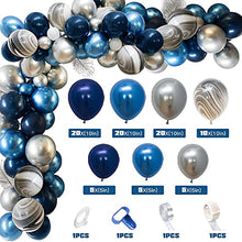 Load image into Gallery viewer, DJLLA Blue Balloon Arch Kit,Balloon Garland Navy Blue Latex Agate Ballon Blue Sliver Metallic Balloon Arches 85 Pack for Boy Men Birthday Space Party Baby Shower Ramadan Mubarak Halloween Decorations