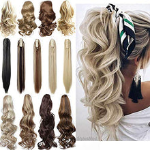 Load image into Gallery viewer, Long Short Claw Ponytail Hair Extension One Piece Cute Clip in on Ponytail Jaw/Claw Synthetic Straight Curly Hairpieces 12" Curly Ash Blonde mix Bleach Blonde