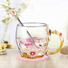 Load image into Gallery viewer, Wisolt Flower Tea Cup Glass Coffee Mugs with Lovely Spoon and Gift Box Personalised Gifts for Women Mum Teacher on Valentines Birthday Christmas Mother's Day Gifts for Her