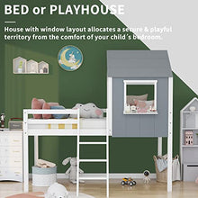 Load image into Gallery viewer, Childrens Cabin Loft Bed Frame, Pine Wood Frame, Mid-Sleeper with Treehouse Canopy & Ladder, Central Ladder, Suitable for Children Boys Girls, No Matress, Gray【UK Fast Shippment】