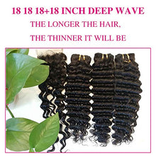 Load image into Gallery viewer, EMOL Hair Brazilian Human Hair Bundles with Closure 10 12 14+10 Inch Deep Wave Bundles with Closure Brazilian Curly Hair Bundles and 4x4 Free Part Lace Closure Natural Black Color