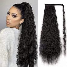 Load image into Gallery viewer, Long Corn Wave Ponytail Extension Clip in Ponytail Extension Wrap Around Long Wavy Curly Pony Tail Hair Fluffy Synthetic Hairpiece for Women (2#Black Brown)