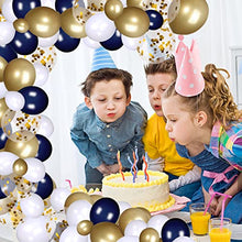Load image into Gallery viewer, Balloon Arch Kit, Navy Blue Balloon Garland Kit,120 Pack Latex Balloon Arches Blue Gold White Confetti with Balloon Accessories for Birthday Decorations Baby Shower Wedding Gender Reveal