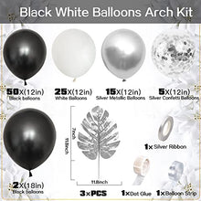 Load image into Gallery viewer, Black Silver Balloons Arch Kit , SIMSPEAR Party Decorations Balloons Garland with Silver Metallic, White, Black Silver Confetti Balloons Silver Palm Leaves for Party Birthday Decoration Baby Shower