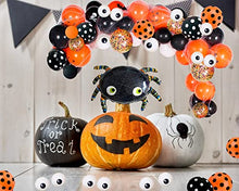 Load image into Gallery viewer, Halloween Balloon Arch - Halloween Balloon Garland Black Orange Confetti Latex Halloween Balloons with Spider Balloon for Kids Halloween Party Decorations Kit 121 Pack
