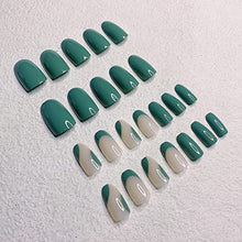 Load image into Gallery viewer, 24 Pcs Press on Green Nails Medium, Sunjasmine Almond Fake Nails with Nail Glue, False Nails with Designs Acrylic Nails Glue on Nails for Women and Girls (Green)
