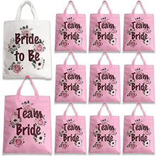 Load image into Gallery viewer, Blue Planet Fancy Dress Hen Party Bags - Pack of 12 Team Bride Floral Rose Gold Tote Bags & 1 Bride to Be (12 Team Bride & 1 Bride to Be)