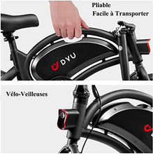 Load image into Gallery viewer, DYU Folding Electric Bike, 14 inch Portable E-bike, Smart Electric Bicycle with Pedal Assist, 3 Riding Modes City EBike with Battery Indicator, Height Adjustable, Compact Portable, Unisex Adult