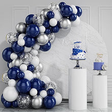 Load image into Gallery viewer, GRESAHOM Balloon Arch Kit Garland, Navy Blue Balloon Decoration Set, 100pcs Blue White Silver Latex Balloons 10pcs Confetti Balloons for Boys Men Birthday Party Decorations, Baby Shower, Wedding