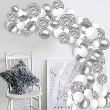 Load image into Gallery viewer, Balloons Arch Kit, Silver White Metallic Balloons with Confetti Balloons Garland kit Decorations Set for Birthday lawn Party Decoration(100pcs)