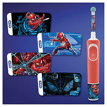 Load image into Gallery viewer, Oral-B Kids Electric Toothbrush, 1 Toothbrush Head, x4 Spiderman Stickers, 2 Modes with Kid-Friendly Sensitive Mode, For Ages 3+, 2 Pin UK Plug, Red