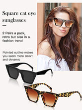 Load image into Gallery viewer, 2 Pair Vintage Square Cat Eye Sunglasses Women Retro Trendy Cateye Sunglasses
