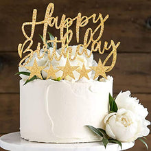 Load image into Gallery viewer, iZoeL 2 Sets Gold Cake Decoration Gold Cake Topper Happy Birthday Banner Confetti Balloon Stars Heart Cake Topper for Man Boys Women Girls Gold Theme Birthday Party Decor Hen Party(Gold)