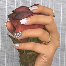 Load image into Gallery viewer, Sethexy White False Nail Glossy Squoval Fake Nails Glitter Rhinestone Nails with Glue 24Pcs Bling Acrylic Press on Nail Tips for Women and Girls