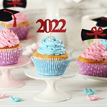 Load image into Gallery viewer, ELECLAND 2022 Graduation Cake Toppers Glitter 2022 Grad Cupcake Toppers Food Picks for Graduation Decorations Party Supplies