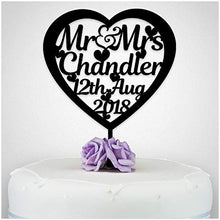 Load image into Gallery viewer, PERSONALISED Wedding/Anniversary Cake Topper - Personalise with ANY SURNAME - Food Safe Acrylic Cake Decoration - Mr And Mrs NAME - Made from Strong 3mm Coloured Acrylic - Different Colours to Choose