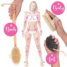 Load image into Gallery viewer, 3 x Brush - Dry Body Brushing Set by Snoozing Beauty | SOFT Cleansing Face Brush | MEDIUM and FIRM Body Brushes | Pumice Stone for Dry Skin Foot Care