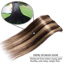 Load image into Gallery viewer, Real Hair Clip in Hair Extensions 100% Human Hair Remy Natural Hair Extension - 8 Pcs Full Head Thin Thickness (Mix #4/27 Medium Brown & Dark Blonde, 10 inch-50g)