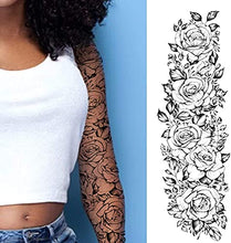 Load image into Gallery viewer, Temporary tatoo sleeve for women Stick on flower rose flora flowers adult temporary tattoo sticker transfer female body art realistic waterproof rockstar biker goth temp tattoo legs festival