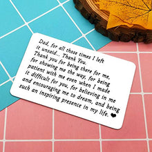 Load image into Gallery viewer, To My Dad Engraved Wallet Insert Card, Thank You Dad Gift,I Love You Dad,Best Dad Gifts for Men,Dad Birthday Fathers Day Gift from Kids,Dad Wallet Insert Love Note Card for Dad from Daughter/Son