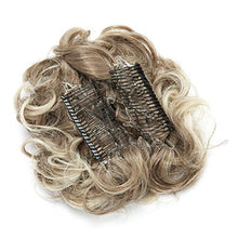 Load image into Gallery viewer, Short Combs Messy Curly Wavy Hair Extensions Bun Piece Up Do Drawstring Ponytail Clip in Comb Hair Extensions Chignon Chestnut Brown Mix Medium Bleach Blonde