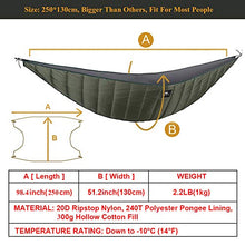 Load image into Gallery viewer, ayamaya Ultralight Hammock Underquilt for Camping Backpacking, 3 Season Under Quilt UQ for Single Person Hammock Warm Under Blanket Sleeping Bag Bottom Insulation - Hammock Camping Gear (Orange)