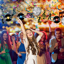 Load image into Gallery viewer, 70's Disco Party Decorations, Let's Boogie Banner Music Record Decorations Disco Foil Swirl Ball Hanging Decorations for 1970s Disco Fever Party Decorations, 30 Pieces