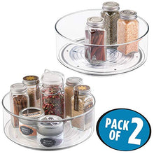 Load image into Gallery viewer, mDesign Lazy Susan Turntable Condiment Holder - Set of 2 - Plastic Revolving Condiments and Spice Rack - Ideal Kitchen Storage Unit for Cooking Oil, Ingredients, Bottles and Jars - Clear