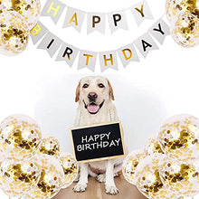 Load image into Gallery viewer, Meowoo Happy Birthday Banner Birthday Bunting with 5 Gold Confetti Latex Balloons Perfect for Birthday Party Decorations - White