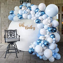 Load image into Gallery viewer, Blue Balloons Garland Arch Kit - 104Pcs Macaron Blue White Silver Balloon arch kit Decorations Set with Confetti Balloons pack for Boys and Girls Baby Shower,Wedding, Birthday Party Decor