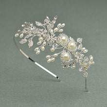 Load image into Gallery viewer, SWEETV Handmade Pearl Wedding Headbands for Women, Silver Rhinestone Hair Band Bridal Headpiece, Hair Jewlery Accessories
