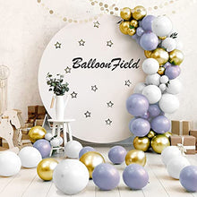 Load image into Gallery viewer, Balloon arch kit 125 Pcs - White, Macron Grey, Gold Metallic Latex Balloons Garland with Knotter and Arch Strip, Birthday Balloons for Boy Girl, Baby Shower, Wedding, and Engagement Party Decorations