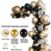 Load image into Gallery viewer, Black and Gold Balloons Garland Kit, 121pcs Reusable Metallic Latex Confetti Black Gold Balloon Arch Kit Party Backdrop Decoration for Birthday Party, Wedding, Graduation, Anniversary Retirement