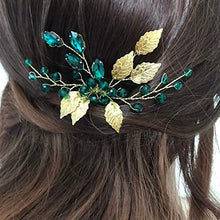 Load image into Gallery viewer, BERYUAN Women Gold Leaf Headpiece Emerald Green Crystal Hair Vine Comb Wedding Hair Accessory Rhinestone Hair Piece Gift for Her Party Headress for Bride Bridesmaid Girls(Gold)