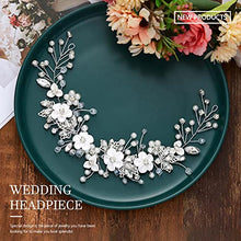 Load image into Gallery viewer, Vakkery Flower Wedding Hair Vine Silver Bride Headband Crystal Bridal Hair Accessories for Women and Girls