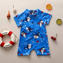 Load image into Gallery viewer, Cutebbclo Baby Boy Swimming Suit Swinsuit Boys Swimwear Toddler Rash Guard Zipper One Piece Short Sleeve Sunsuit Beach Bathing Suits (A-Blue), 1-2 Years