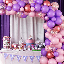 Load image into Gallery viewer, Purple Pink Balloon Arch Kit, Balloon Garland 80PCS Latex Birthday Party Decorations Including Metallic Purple Red Balloons & Rose Gold Confetti Balloons for Birthday Baby Bridal Shower Party Supplies
