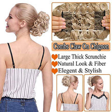 Load image into Gallery viewer, Short Combs Messy Curly Wavy Hair Extensions Bun Piece Up Do Drawstring Ponytail Clip in Comb Hair Extensions Chignon Chestnut Brown Mix Medium Bleach Blonde